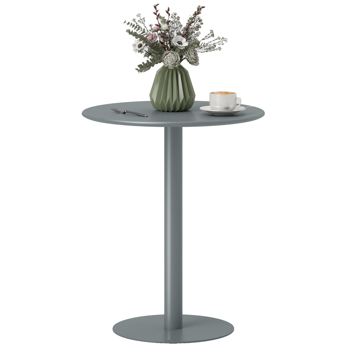 Mesa de Refeição Redonda para 2 Pessoas Mesa de Cozinha de Aço para Interior e Exterior Ø60x72 cm Cinza — foto 1