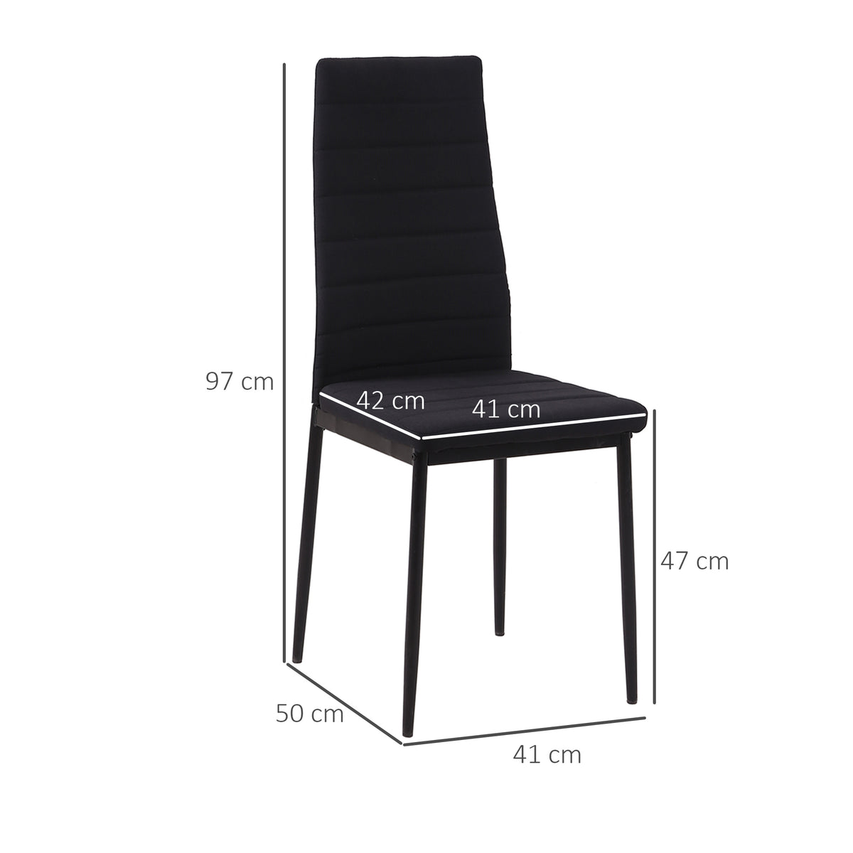 Conjunto de 4 Cadeiras de Sala de Jantar Estofadas em Linho com Pernas em Metal Cadeiras Modernas para Cozinha Quarto Suporta até 120 kg 41x50x97 cm Preto — foto 3