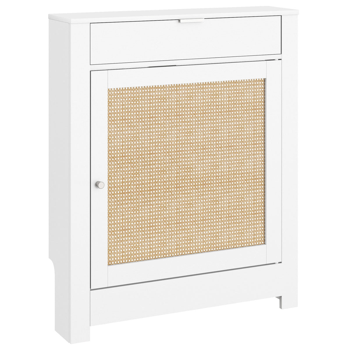 Cobertura para Radiador com Porta Rebatível e Vime Proteção Radiador de MDF 78x19x95,5 cm com Compartimento Desenho Boémio para Sala Quarto Branco — foto 1