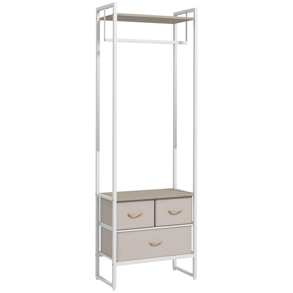 Suporte para Cabides com 3 Gavetas de Tecido Barra para Pendurar e Prateleira de Armazenamento para Entrada Quarto Sala 58,5x30x178 cm Natural — foto 1