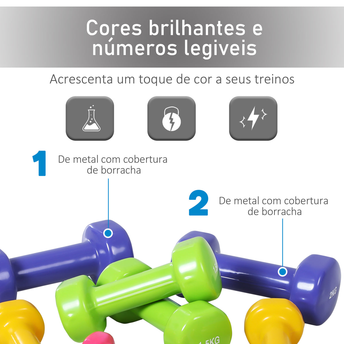 Conjunto de Halteres de 8 Peças, Total 10 kg, 2x0,5 kg, 2x1 kg, 2x1,5 kg, 2x2 kg, Halteres Antiderrapantes Poligonais com Mala de Transporte para Exercício em Casa ou no Ginásio, Multicolor — foto 5