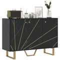 Aparador de Sala de Estar com 2 Armários e Prateleira Interior Ajustável Móvel Buffet com Efeito Mármore 107x35x75 cm Preto e Dourado — foto 1