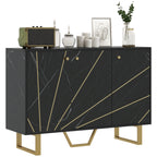 Aparador de Sala de Estar com 2 Armários e Prateleira Interior Ajustável Móvel Buffet com Efeito Mármore 107x35x75 cm Preto e Dourado — foto 1
