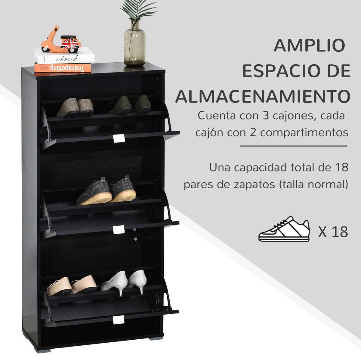 Armário de Sapatos Moderno Sapateira para Corredor Entrada com 6 Prateleiras de Armazenamento Espaço de Exibição 60x26x124cm Preto — foto 4
