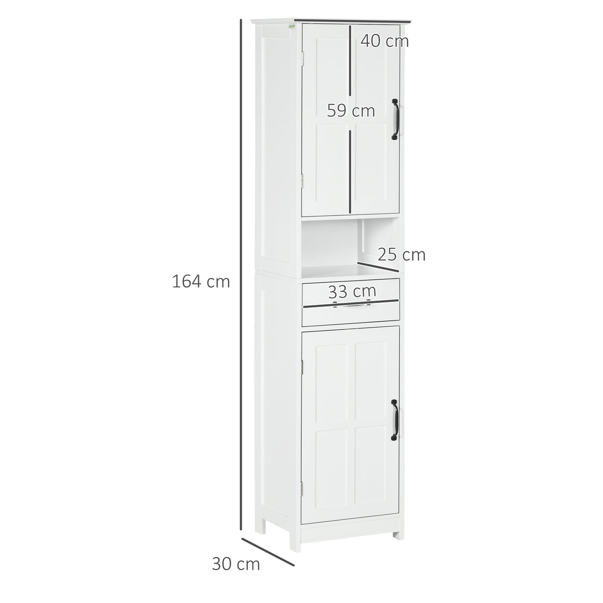 Coluna de Casa de Banho Móvel Auxiliar de Casa de Banho com 2 Portas 1 Gaveta Prateleira Aberta e Prateleiras Ajustáveis 40x30x164 cm Branco — foto 3