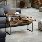 Mesa de Centro Elevatória Mesa de Café com Bancada Deslizante Fecho Suave e Espaço Oculto de Arrumação 100x45x67 cm Castanho Rústico — foto 2