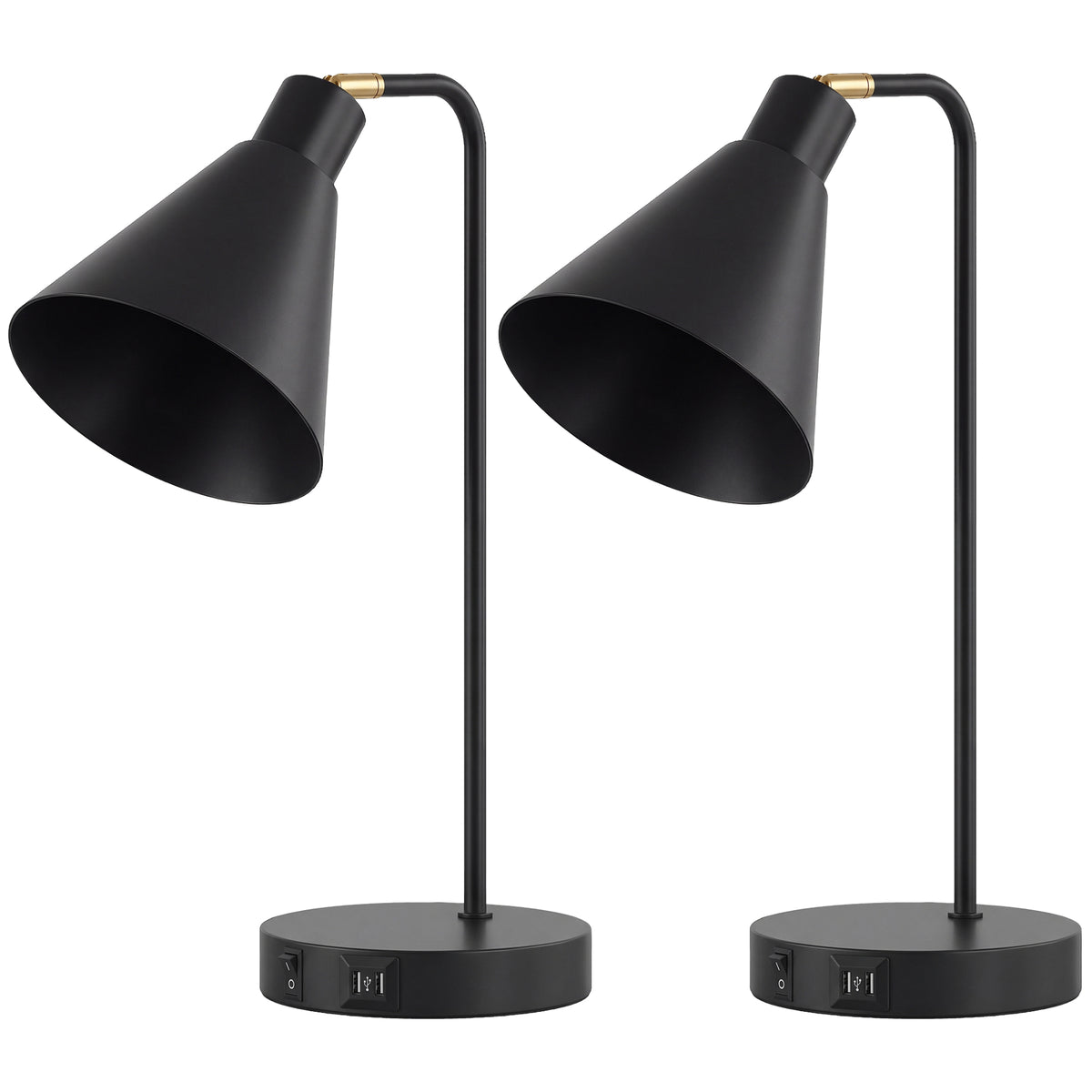 Conjunto de 2 Candeeiro de Mesa Modernas em Aço com Portas USB Soquete E27 Lâmpada não Inclusa Preto — foto 1