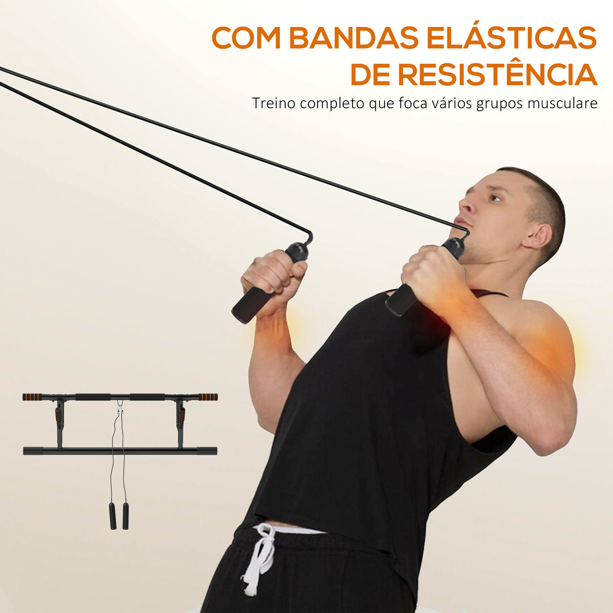 Barra de Elevação Multifuncional Barra de Elevação de Parede com Bandas Elásticas de Resistência Carga 150 kg para Exercício e Treino em Casa Ginásio 100x50x27 cm Preto e Laranja — foto 6