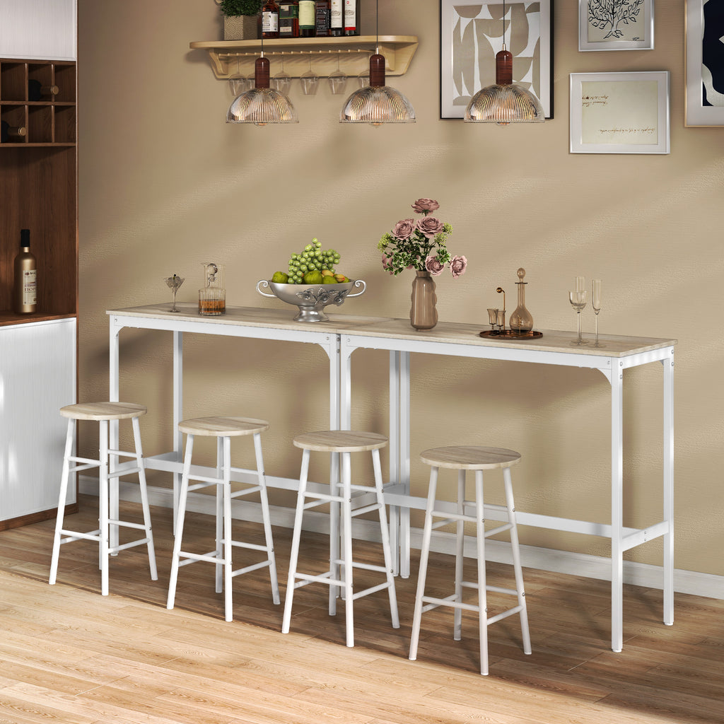Conjunto de Mesa Alta de Bar com 2 Bancos Mesa Alta de Cozinha com Bancos Estrutura em Aço Mesa Alta Estilo Industrial para Sala de Jantar Natural e Branco — foto 7
