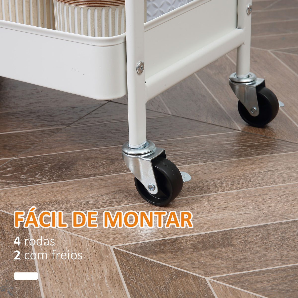 Carrinho de Cozinha com Rodas Carrinho de Armazenamento com Gaveta 2 Prateleiras e Rodas com Freios para Casa de Banho Sala de Estar Dormitório 43,9x30,5x75,6cm Branco e Madeira Natural — foto 6