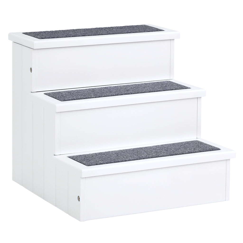 Escada para Animais de Estimação de 3 Degraus com Armazenamento e Tapete Antiderrapante Portátil Carga Máxima 30kg 40,5x44,5x38 cm Branco — foto 1