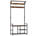Móvel Cabide de Entrada com 3 Prateleiras 9 Ganchos Armário de Entrada com Cabides de Estilo Industrial 84x34,5x180cm Marrom e Preto — foto 1