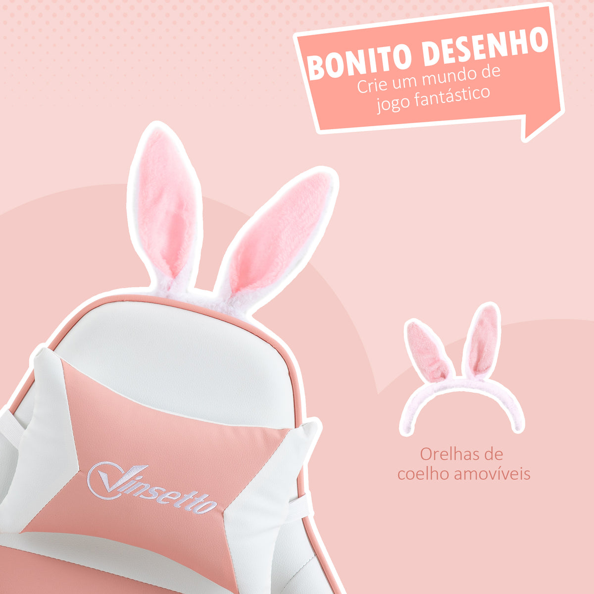 Cadeira Gaming Profissional Cadeira Gamer Giratória de Couro PU com Altura Ajustável Inclinável 135° Apoio para a Cabeça e Apoio para os Pés para Escritório 65x63x136-142 cm Rosa e Preto — foto 4