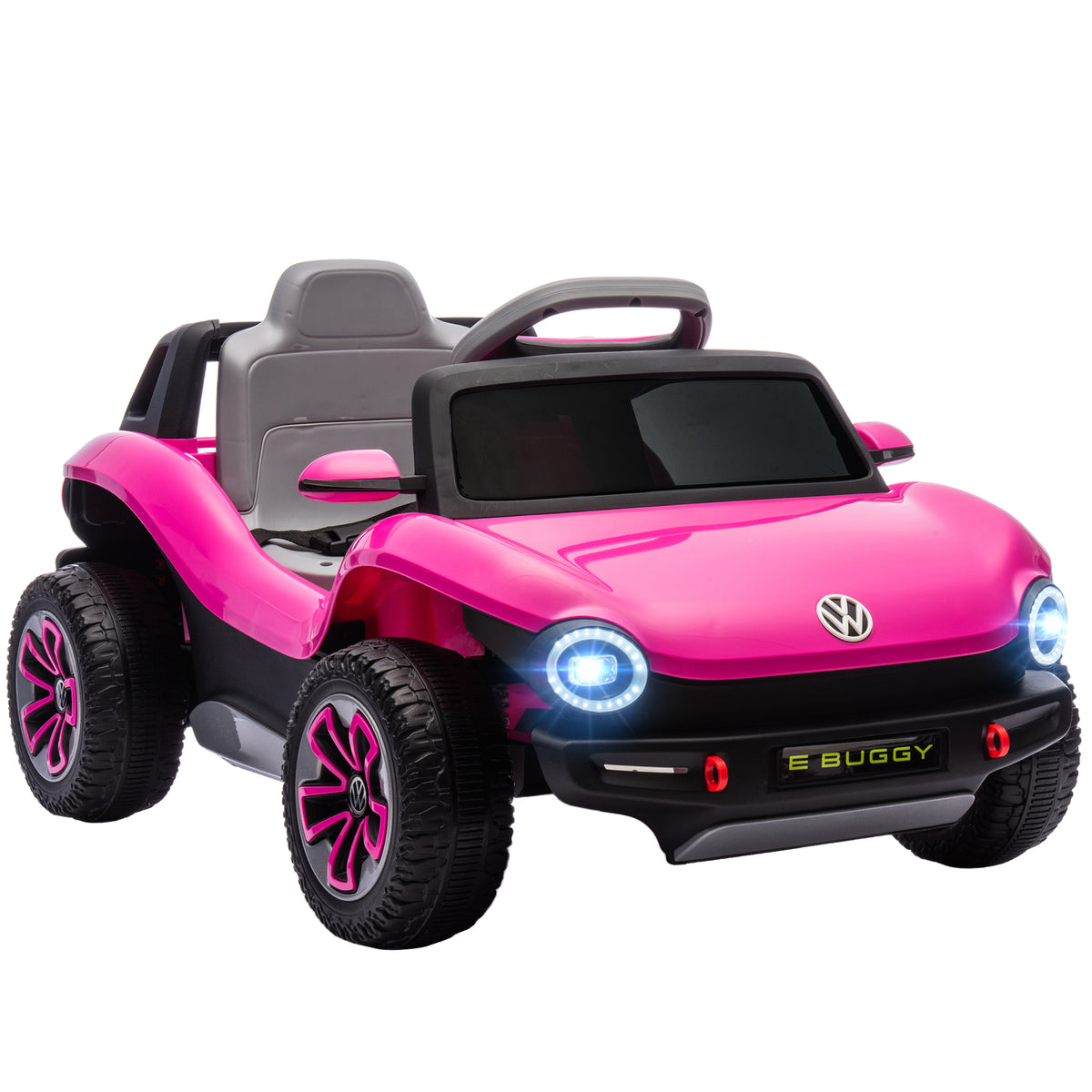Carro Elétrico para Crianças acima de 3 Anos Volkswagen E-Buggy Bateria 12V com Controlo Remoto 2,4 G Rodas com Suspensão Faróis LED Música USB e Motor Duplo 98x56,5x47 cm Rosa — foto 1