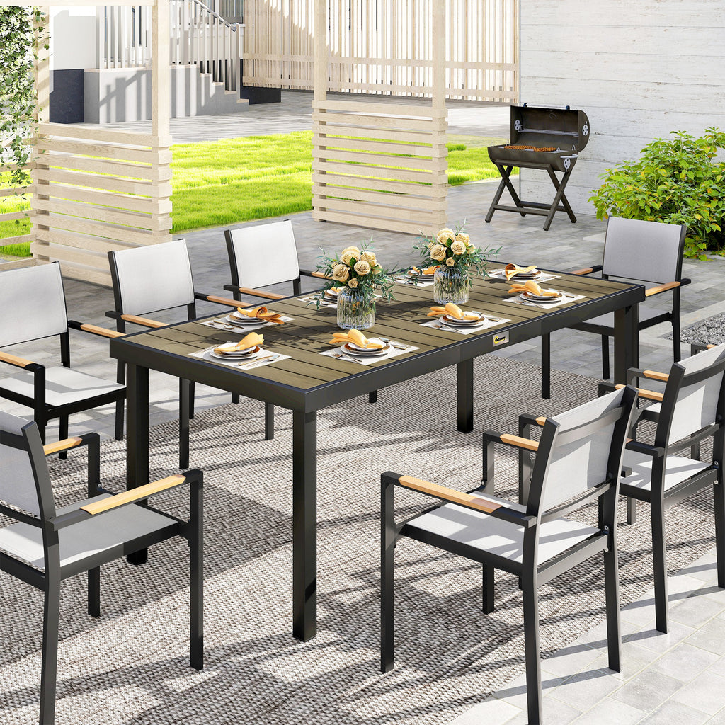 Mesa de Jardim Retangular Mesa de Exterior para 8 Pessoas com Bancada de Ripas e Estrutura de Alumínio para Terraço Balcão 190x90x74 cm Preto e Madeira — foto 2
