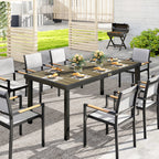 Mesa de Jardim Retangular Mesa de Exterior para 8 Pessoas com Bancada de Ripas e Estrutura de Alumínio para Terraço Balcão 190x90x74 cm Preto e Madeira — foto 2