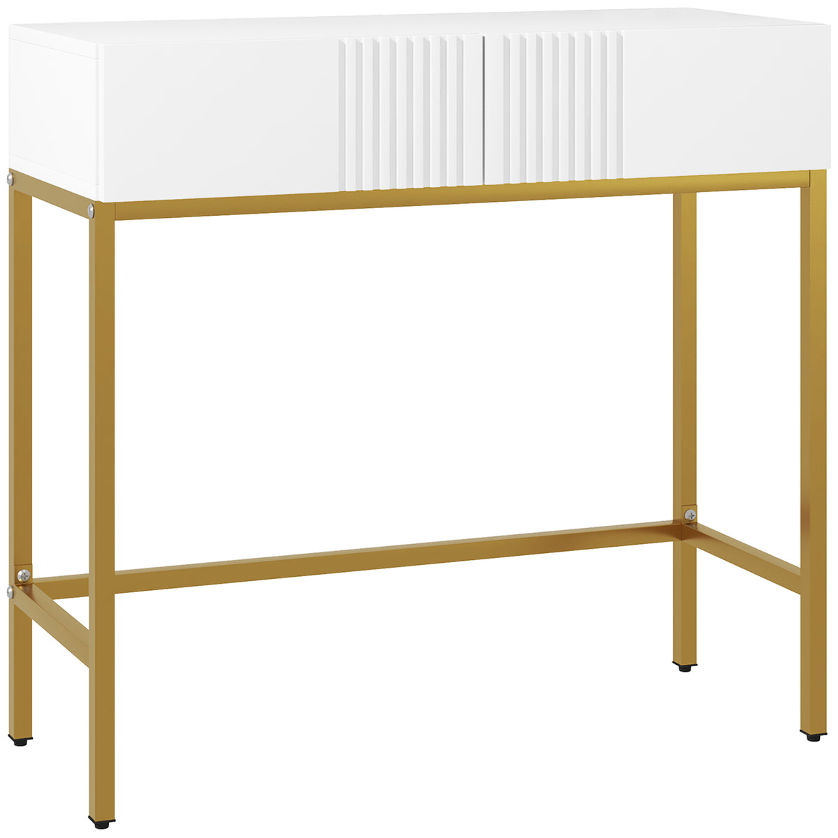 Mesa Consola Moderna Mesa de Entrada com 2 Gavetas e Pés de Aço Anti-tombo para Entrada Sala Corredor 80x31,5x75 cm Branco — foto 1
