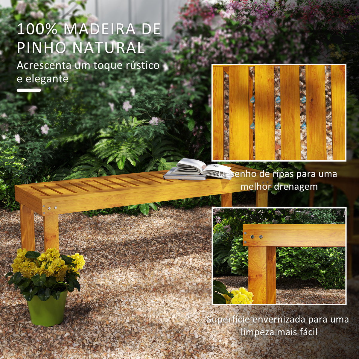 Banco de Jardim de 2 Lugares Banco de Madeira com Assento em Ripas Carga 300 kg Banco para Pátio Exterior Varanda 120x34x43 cm Teca — foto 5