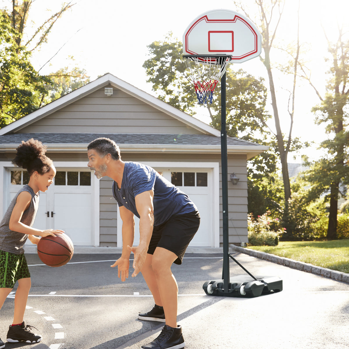 Cesto de Basquetebol com Altura Ajustável de 155-210 cm Cesto Portátil com Rodas de Transporte e Base Recheável com Água 30 kg ou Areia 35 kg para Crianças e Adultos Interior Exterior Multicolor — foto 2