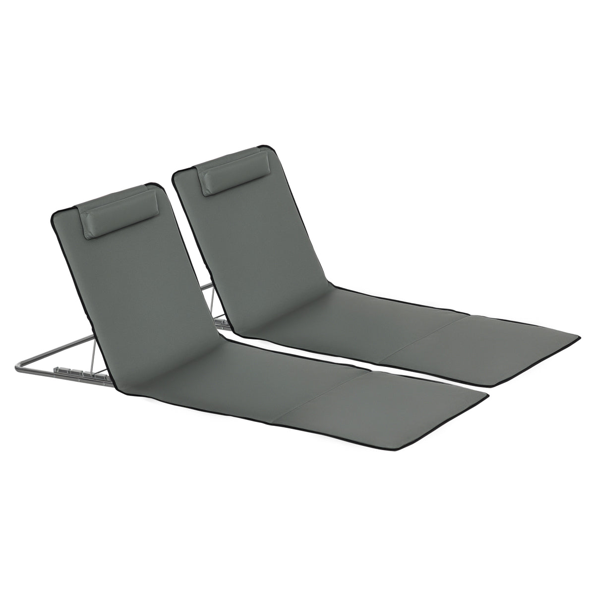 Conjunto de 2 Esteiras de Praia Dobráveis 124x53x50cm com Encosto Ajustável e Apoio para a Cabeça Esteira de Praia Tecido Oxford Aço com Bolsa de Transporte Cinza — foto 1