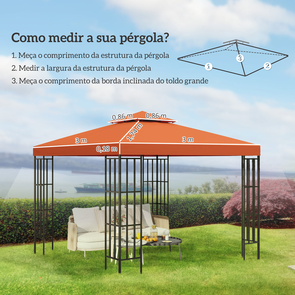 Toldo de Reposição para Gazebo, 3x3 m, Cobertura de Reposição com Teto Duplo, 8 Orifícios de Drenagem e Proteção UV, SOMENTE Toldo de Reposição para Pavilhão Gazebo, Vermelho — foto 3