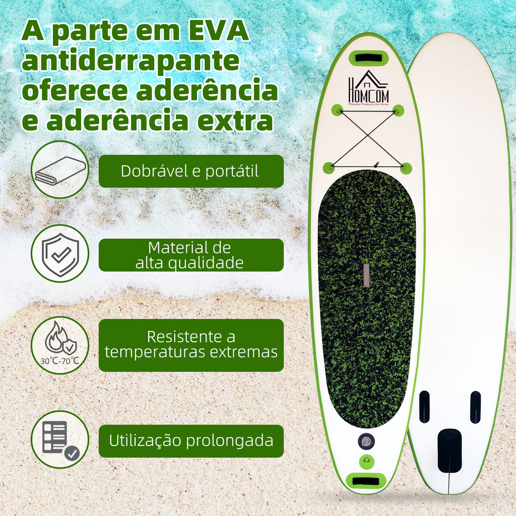 Prancha de Paddle Surf Inflável com Remo Ajustável entre 160-210cm com Barbatana Removível Bolsa de Transporte e Bomba de Insuflar Carga 100 kg 302x76x10cm Verde — foto 6