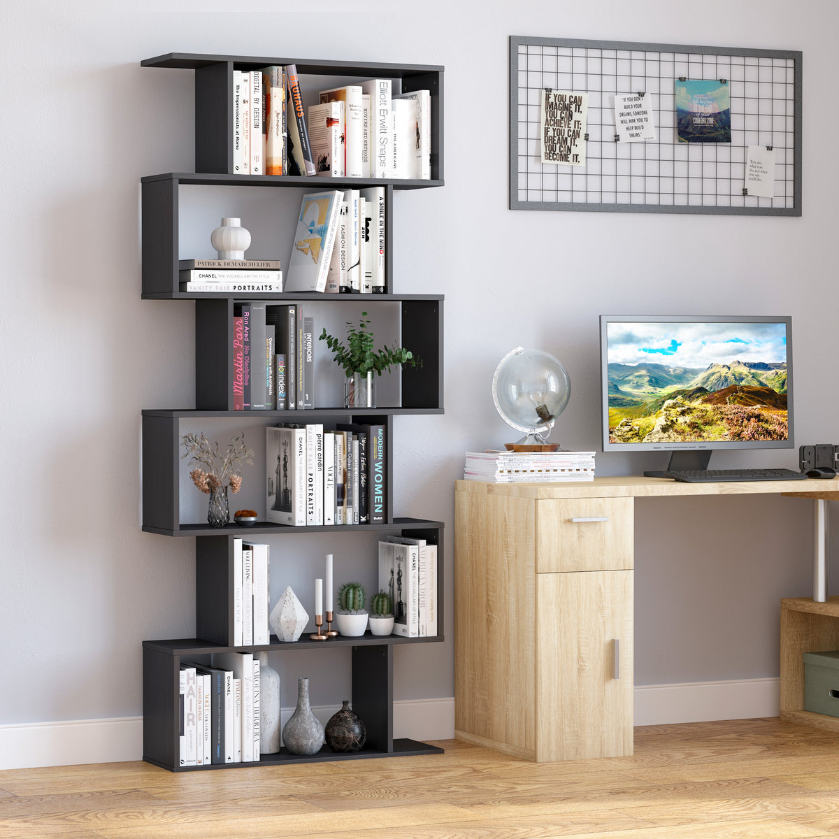 Estante com 6 Prateleiras para Livros Material de Madeira 80 x 25 x1 92 cm Preto — foto 2