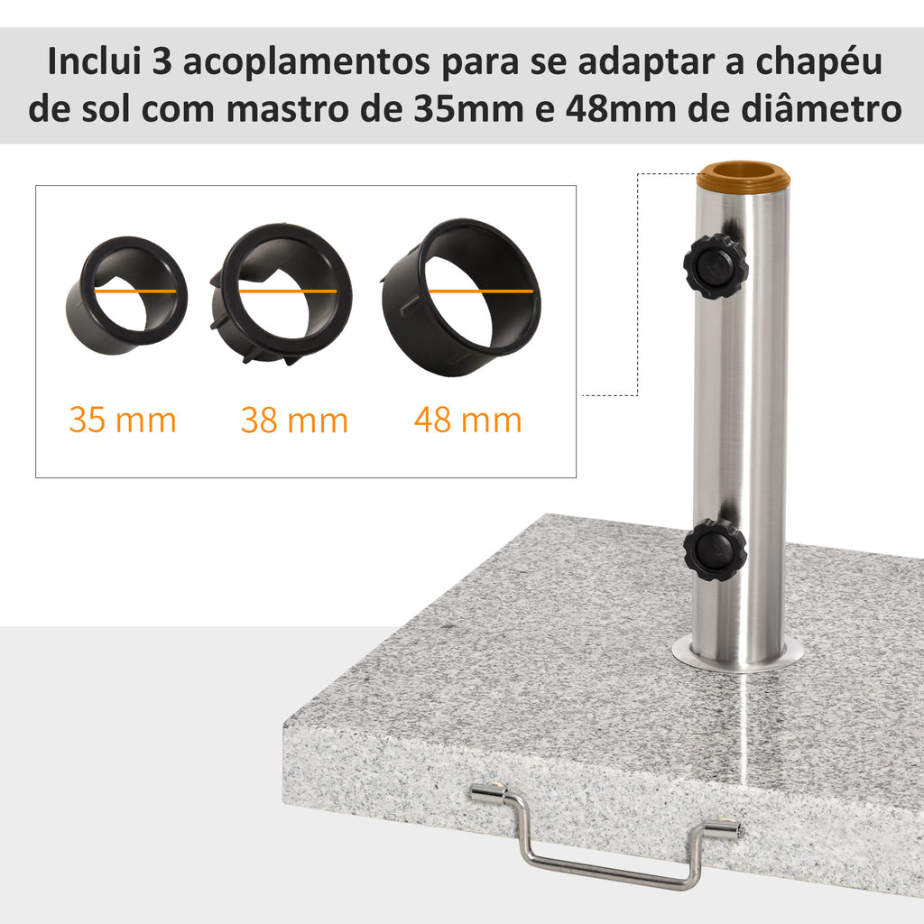 Base para Chapéu de Sol de Mármore Universal com 2 Rodas e Alça de Transporte para Mastros de Ø35/38/42mm Suporte para Chapéu de Sol de Exterior 42x42x36cm Cinza — foto 6