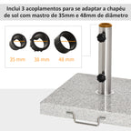 Base para Chapéu de Sol de Mármore Universal com 2 Rodas e Alça de Transporte para Mastros de Ø35/38/42mm Suporte para Chapéu de Sol de Exterior 42x42x36cm Cinza — foto 6