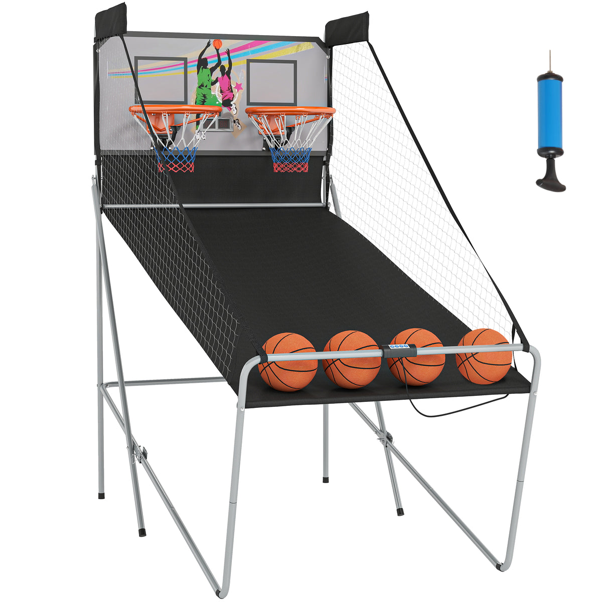 Conjunto de Cestos de Basquetebol Dobráveis e Portáteis - Cor: Preto e Branco – Aço – 205 x 110 x 205 cm — foto 1