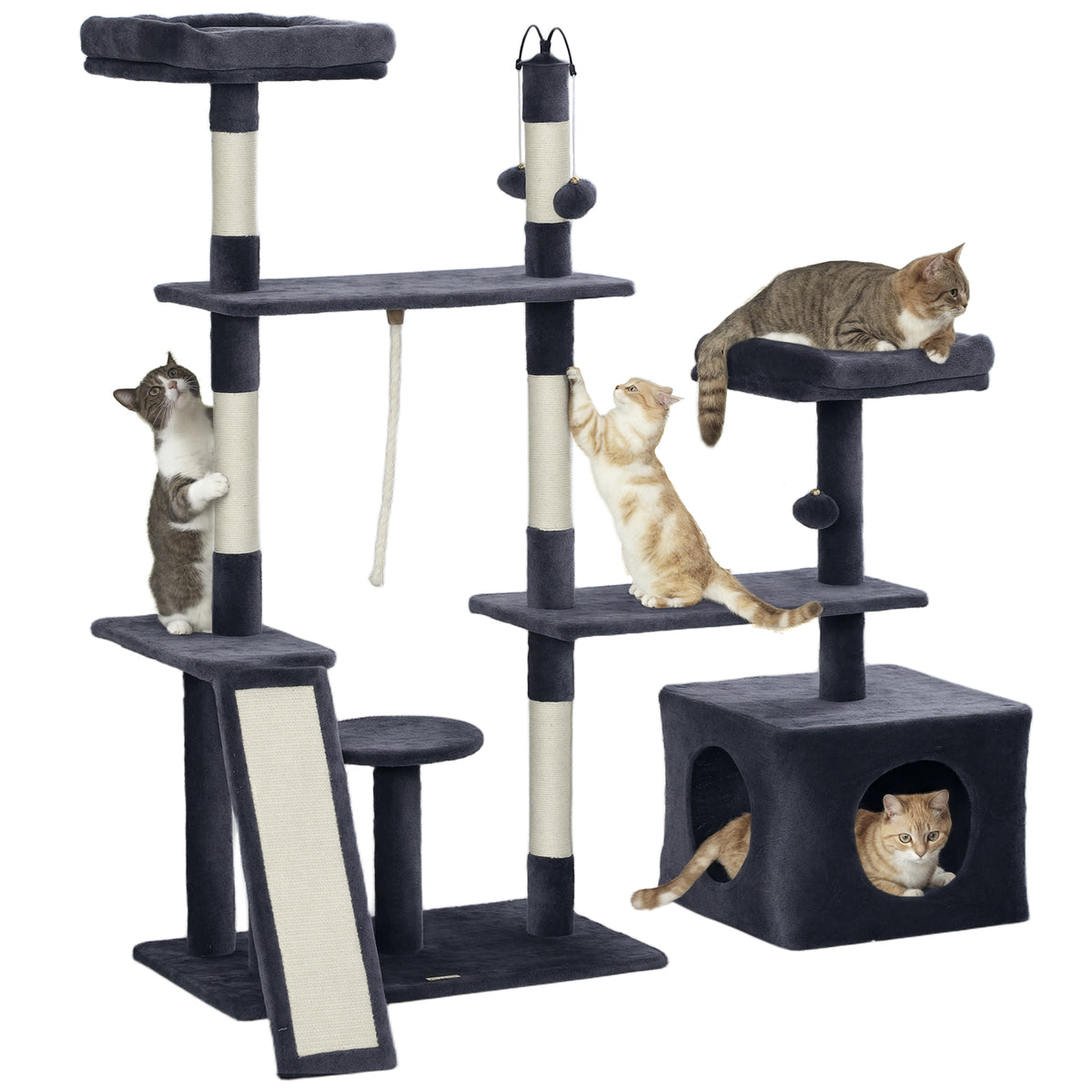 Arranhador para Gatos 134 cm Torre de Arranhar para Gatos com Caverna Plataformas Bolas de Jogar e Postes de Sisal 124,5x40x134 cm Cinza Escuro — foto 1