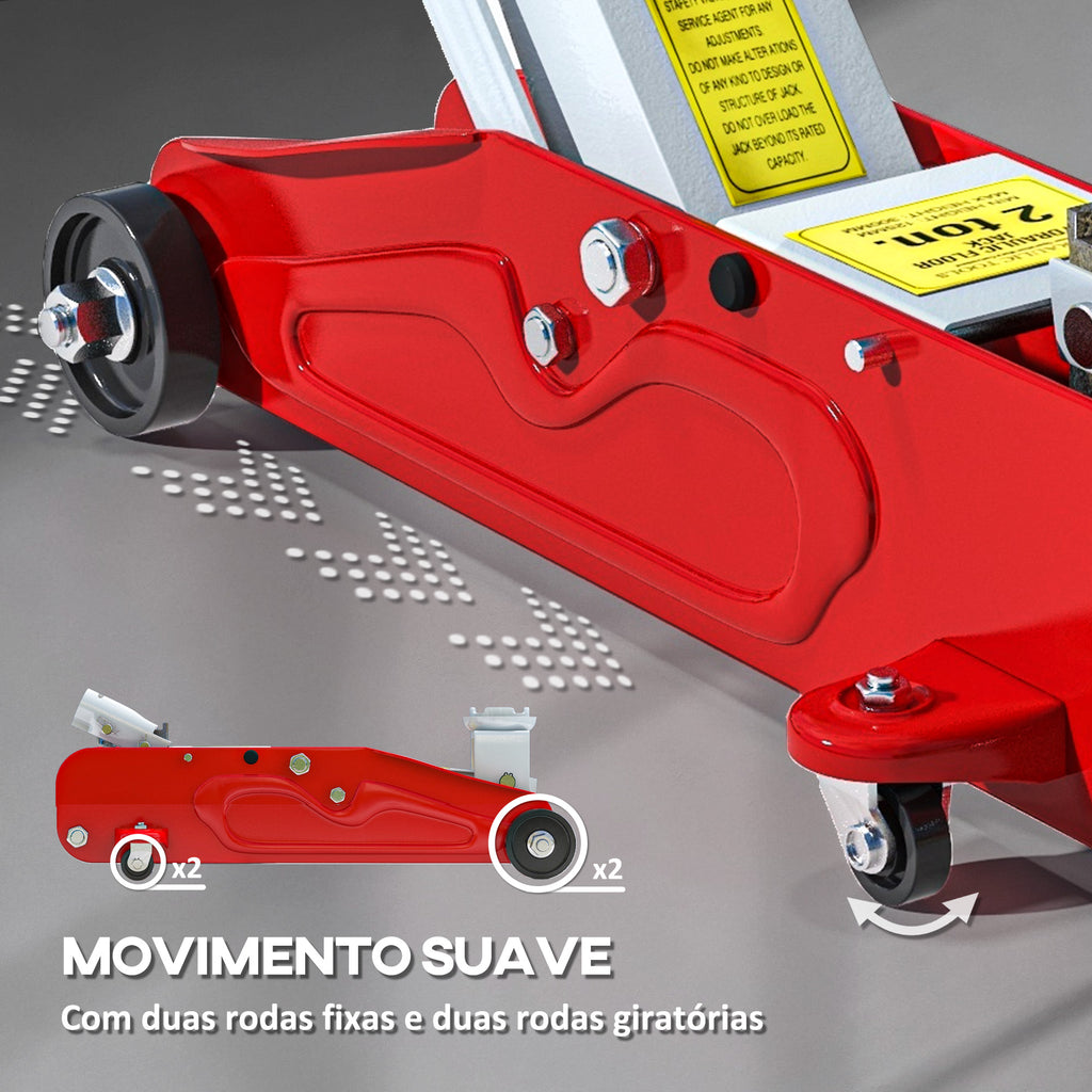 Macaco Hidráulico para Carros de 2 Toneladas Macaco Hidráulico com Altura Ajustável 12-30 cm e 4 Rodas para Apoiar Carros Vermelho e Cinza — foto 6