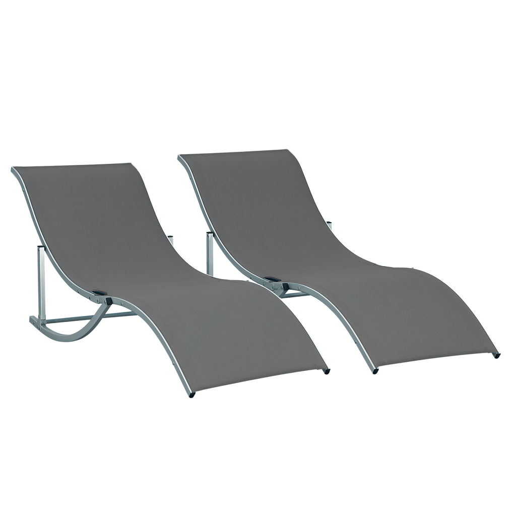 Conjunto 2 Espreguiçadeiras Ergonômicas Dobráveis ​​em Forma de S com Estrutura de Alumínio Textilene para Piscina Pátio Jardim e Varanda 165x61x63cm Cinza — foto 1
