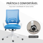 Cadeira de Escritório de Malha Cadeira de Escritório Giratória com Altura Ajustável Função Basculante e Apoio para os Braços Cadeira de Estúdio Carga 120 kg 57x55x89-109 cm Azul — foto 7