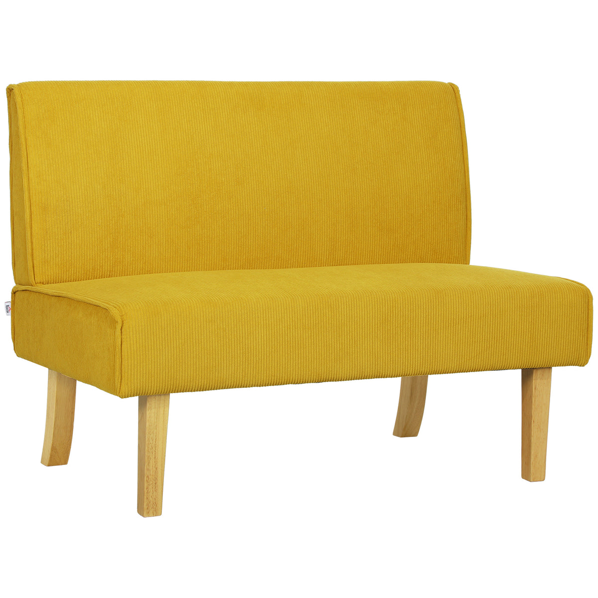 Sofá de dois lugares com revestimento cotelê, acolchoamento espesso e pés de madeira sólidos para sala de estar, quarto, escritório, amarelo — foto 1