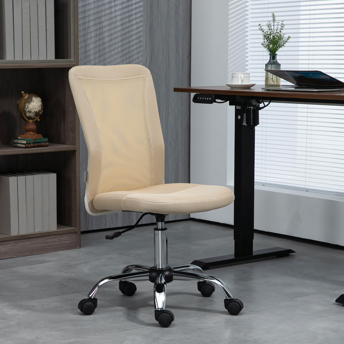 Cadeira de Escritório de Malha Cadeira de Escritório Giratória sem Apoio para os Braços com Altura Ajustável Carga Máxima 100 kg para Escritório Dormitório 43x56x90-100 cm Bege — foto 2