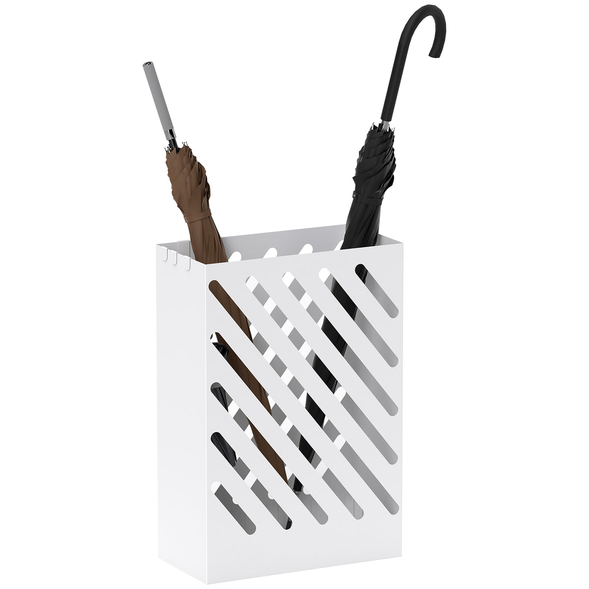 Suporte para Guarda-Chuvas de Aço Galvanizado com Bandeja de Gotejamento Removível 4 Ganchos Design de Elegante para Entrada Corredor Escritório 28x14x41 cm Branco — foto 1