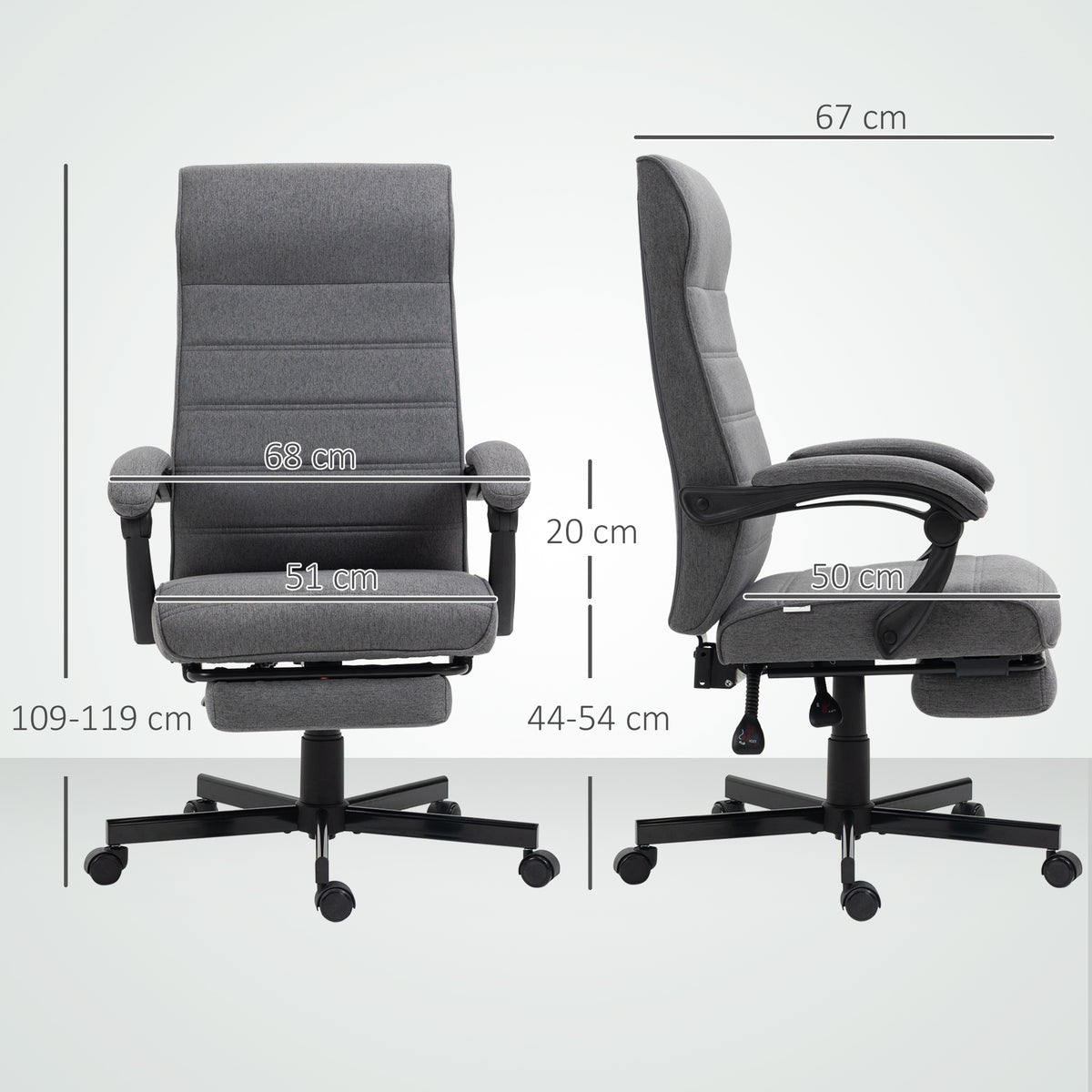 Cadeira de Escritório Giratória Cadeira de Escritório Reclinável com Altura Ajustável Apoio para os Braços Apoio para os Pés Retrátil para Sala de Estar Escritório Estúdio Carga 20kg 68x67x106-114 cm Cinza — foto 3