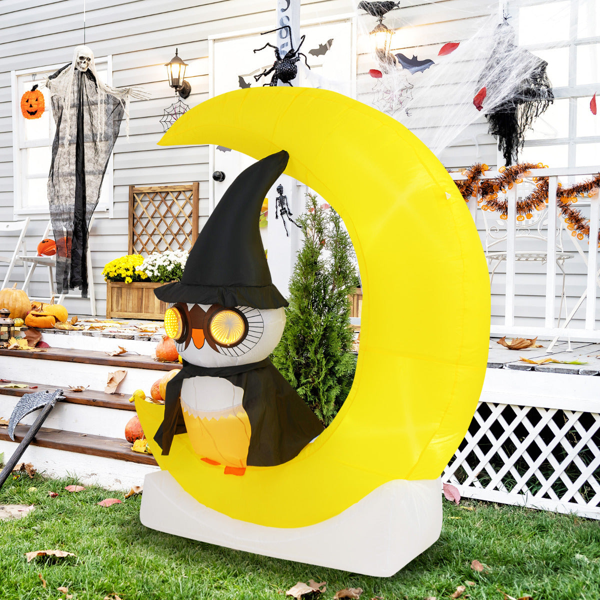 Decoração Inflável de Halloween com Coruja e Lua Iluminada LED 130 x 155 cm — foto 1