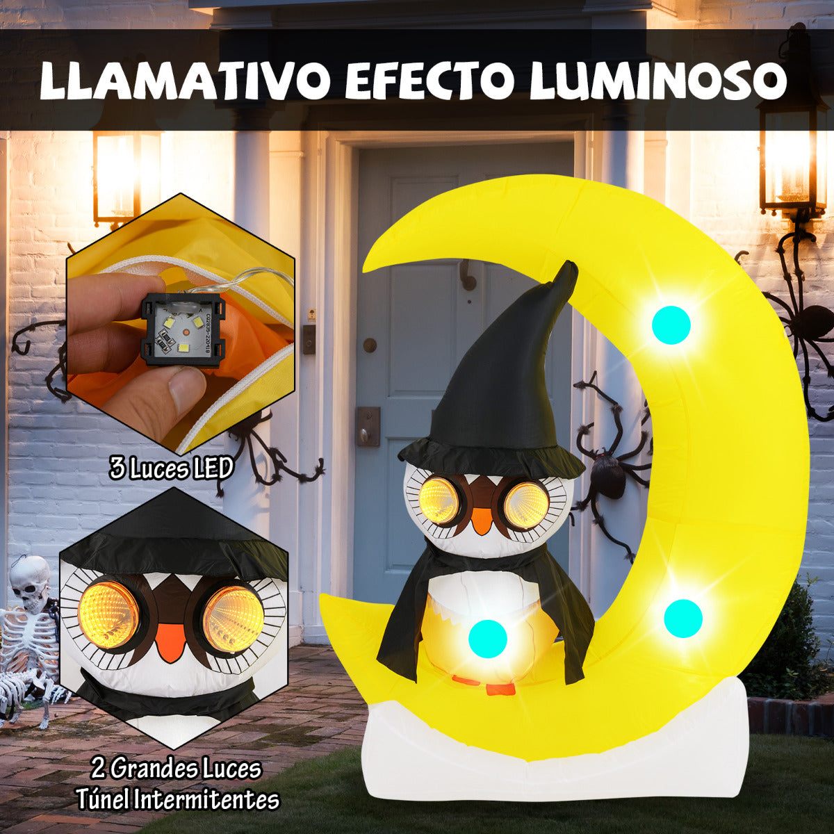 Decoração Inflável de Halloween com Coruja e Lua Iluminada LED 130 x 155 cm — foto 5