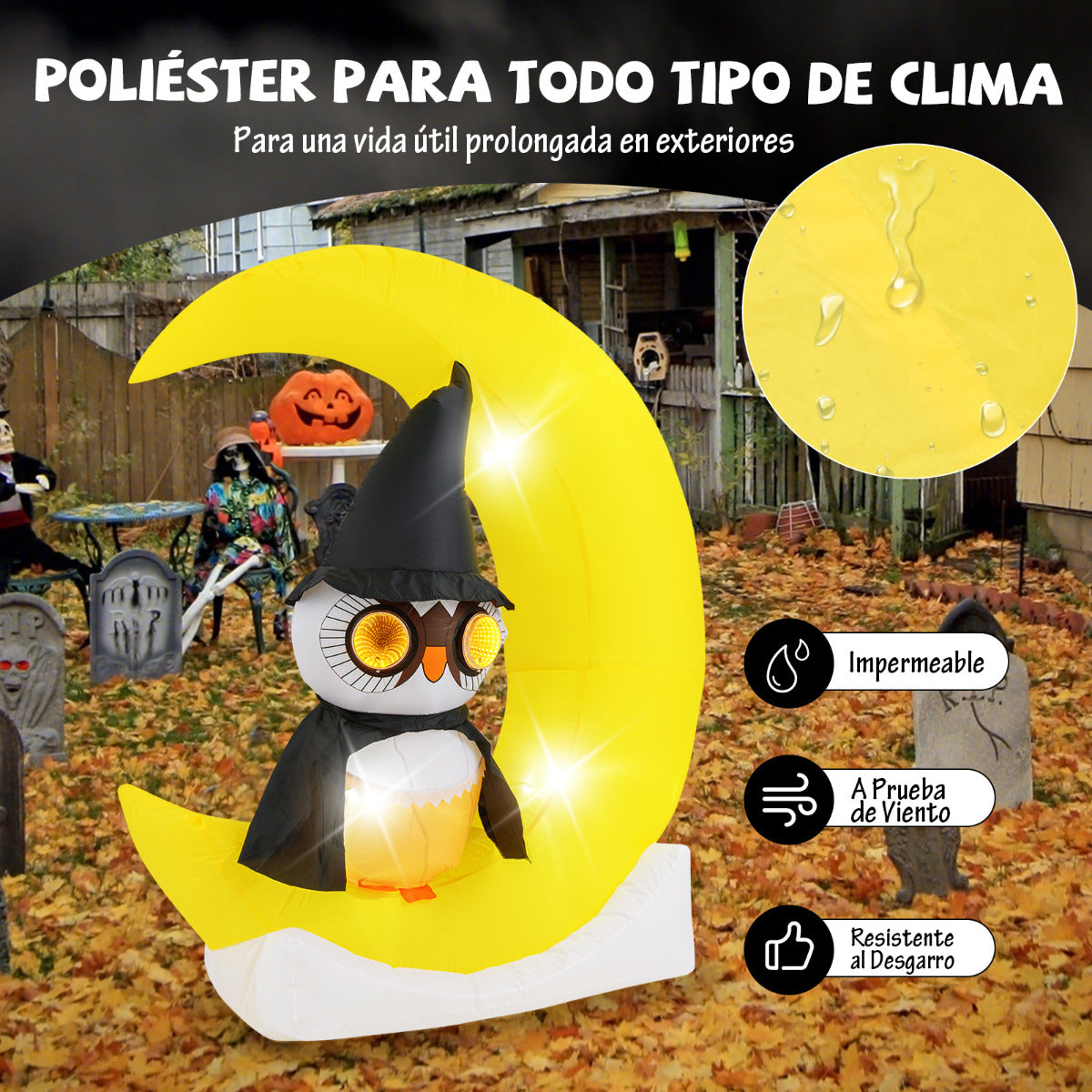 Decoração Inflável de Halloween com Coruja e Lua Iluminada LED 130 x 155 cm — foto 6
