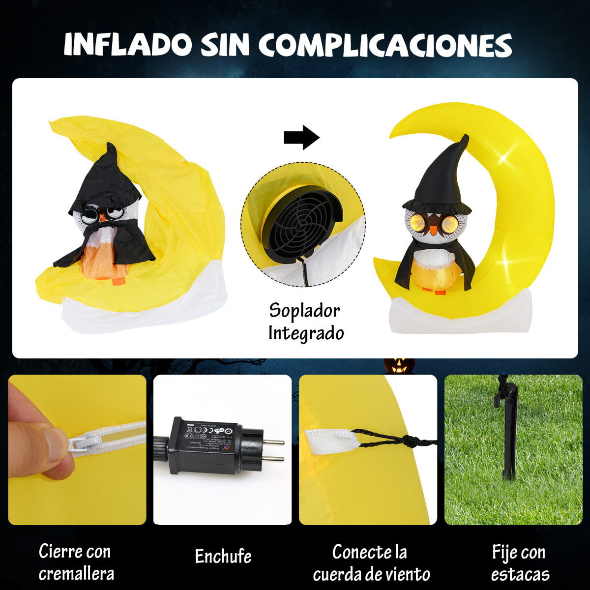 Decoração Inflável de Halloween com Coruja e Lua Iluminada LED 130 x 155 cm — foto 7
