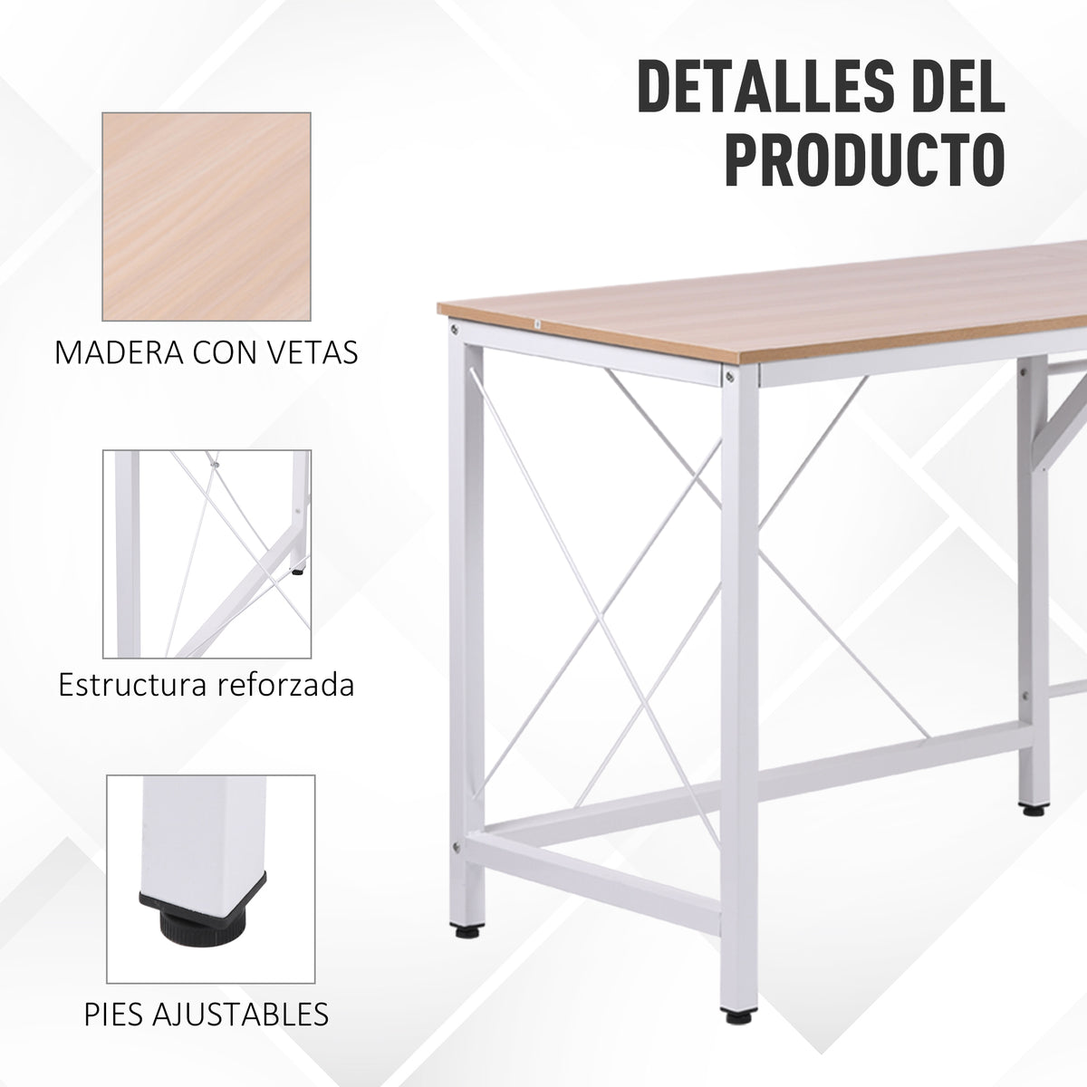 Secretária em Forma de L Secretária para Escritório com Estrutura de Metal Carga 70 kg Secretária de Canto para Escritório Estúdio 150x150x76 cm Madeira e Branco — foto 5