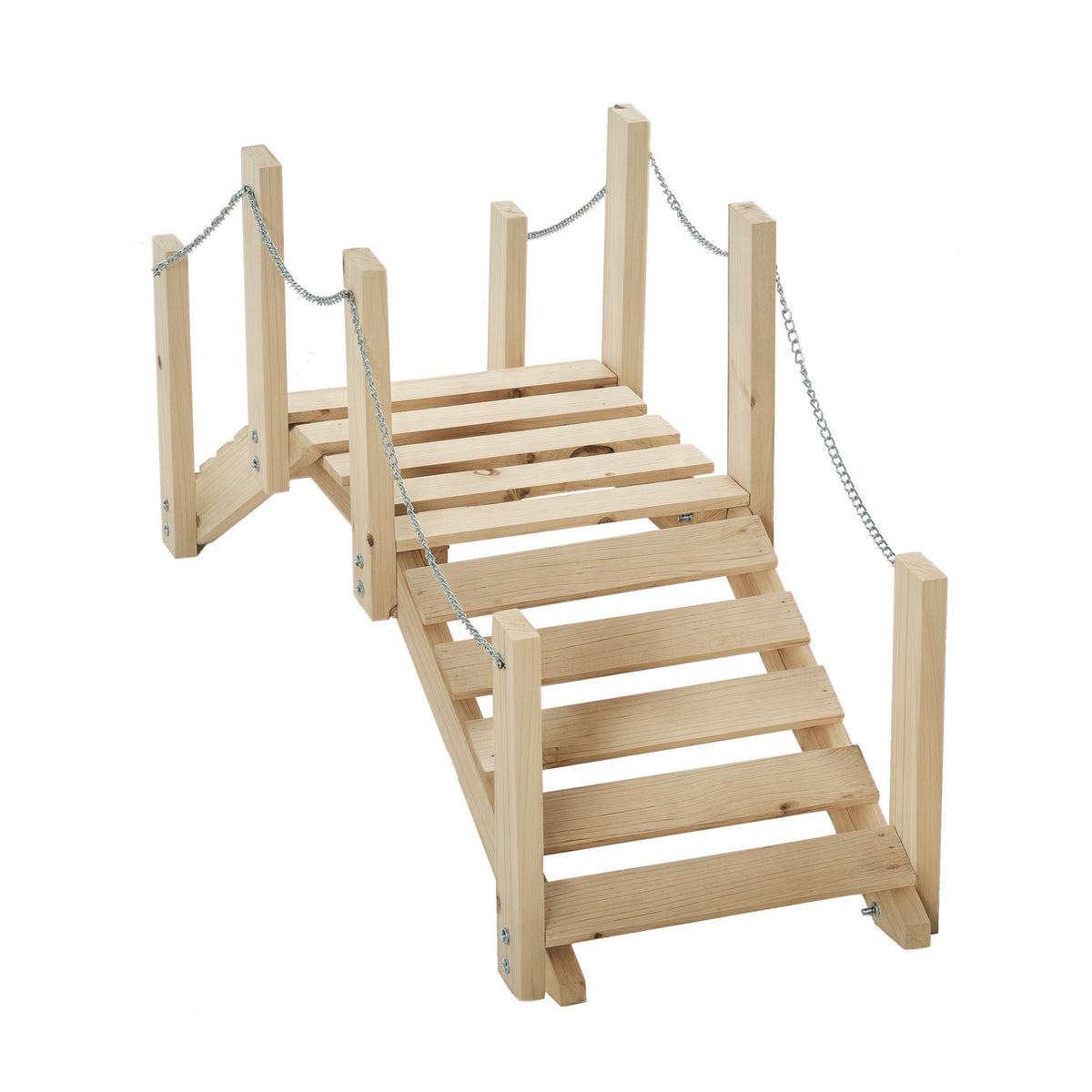 Ponte de Jardim de Madeira com Corrimãos de Correntes Metálicas Ponte Decorativa para Lagoa Carga 5 kg para Decoração Pátio 100x32x48 cm Madeira — foto 1