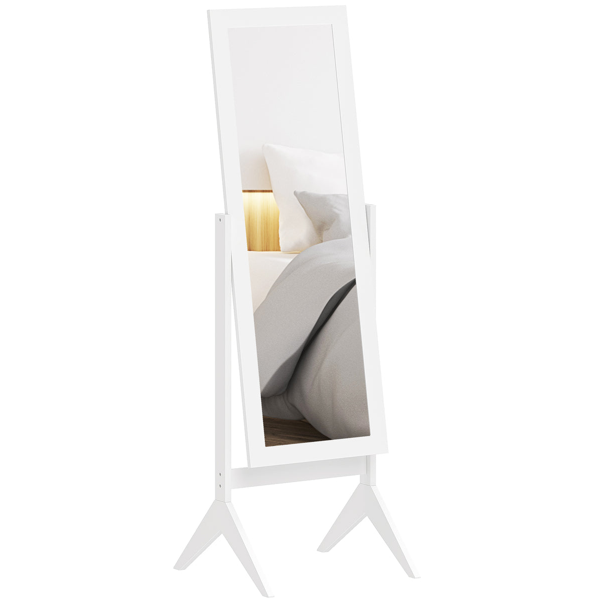 Espelho de Pé para Maquilhagem Reclinável com Estrutura de Madeira para Dormitório Vestidor 47x46x148cm Branco — foto 1