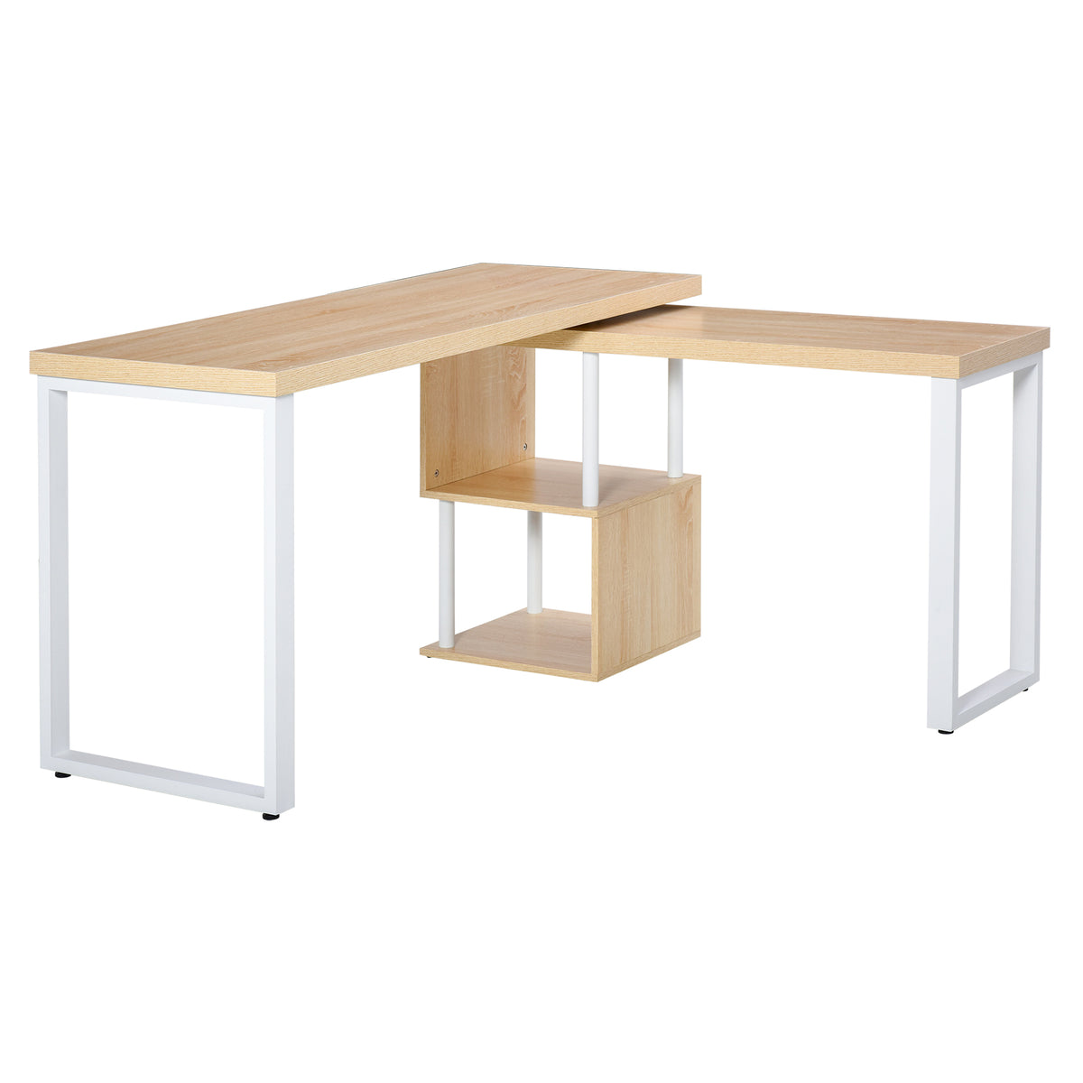 Secretária em forma de L Mesa giratória de 360º para computador várias formas com prateleira de 2 níveis em S Grande espaço de armazenamento 220x55x76 cm Carvalho — foto 1