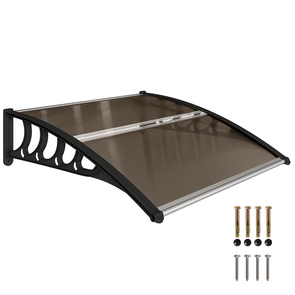 Marquise para Portas e Janelas 103x96,5x27 cm Marquise com Proteção para Sol e Chuva com Painéis de Policarbonato Preto e Marrom — foto 1