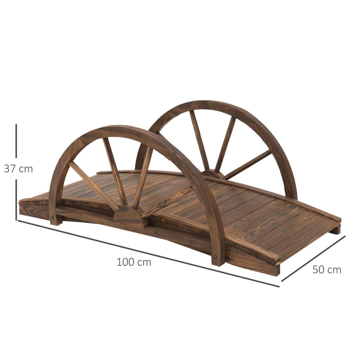 Ponte de Madeira para Jardim Ponte Decorativa com Capacidade Máxima de 150 kg com Corrimão em Forma de Meia Roda 100x50x37 cm Marrom — foto 3
