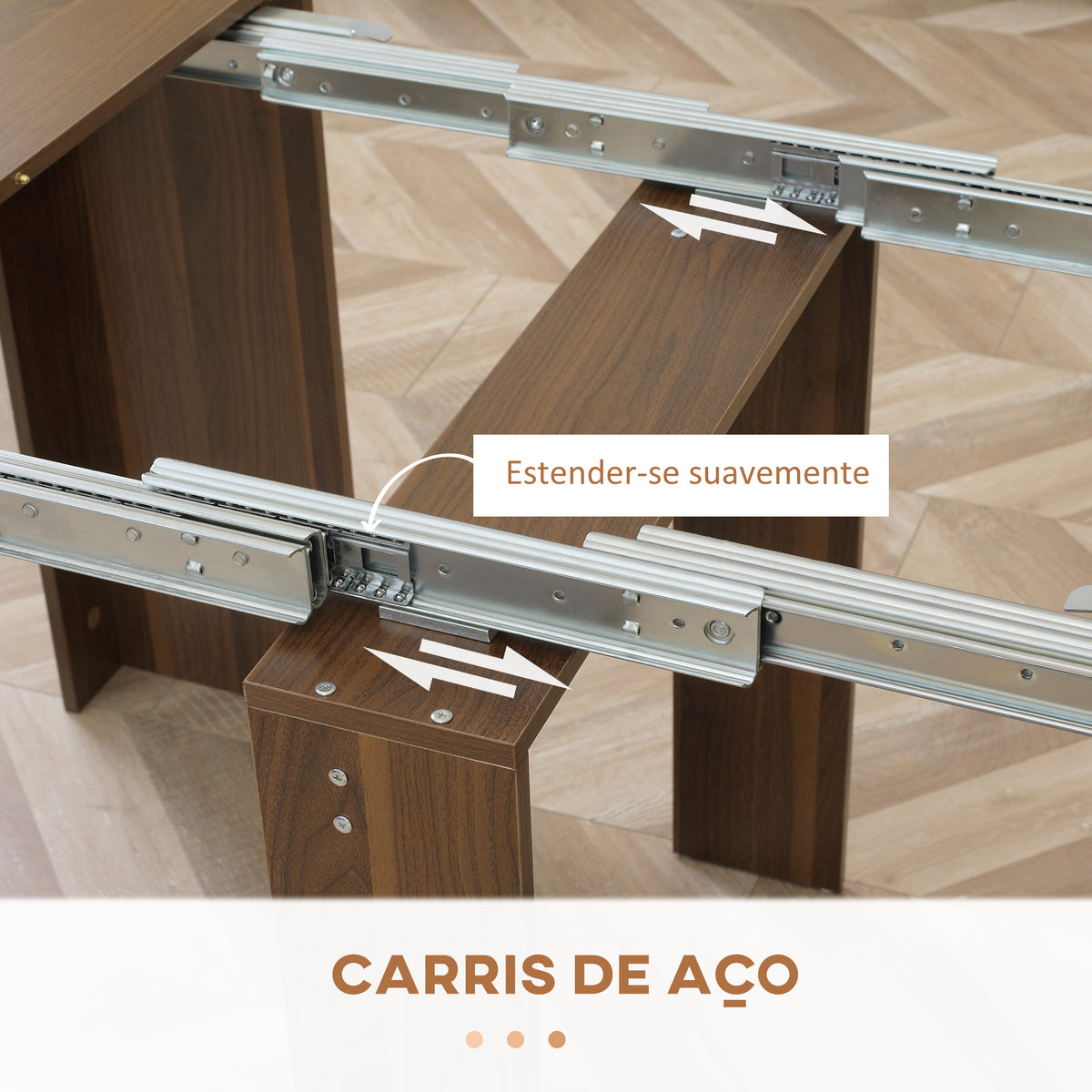 Mesa de Jantar Extensível para 4-6 Pessoas com Lateral Abatível Mesa Auxiliar Multifuncional para Escritório Cozinha Carga Máxima 60kg 180x85x75cm Marrom — foto 7