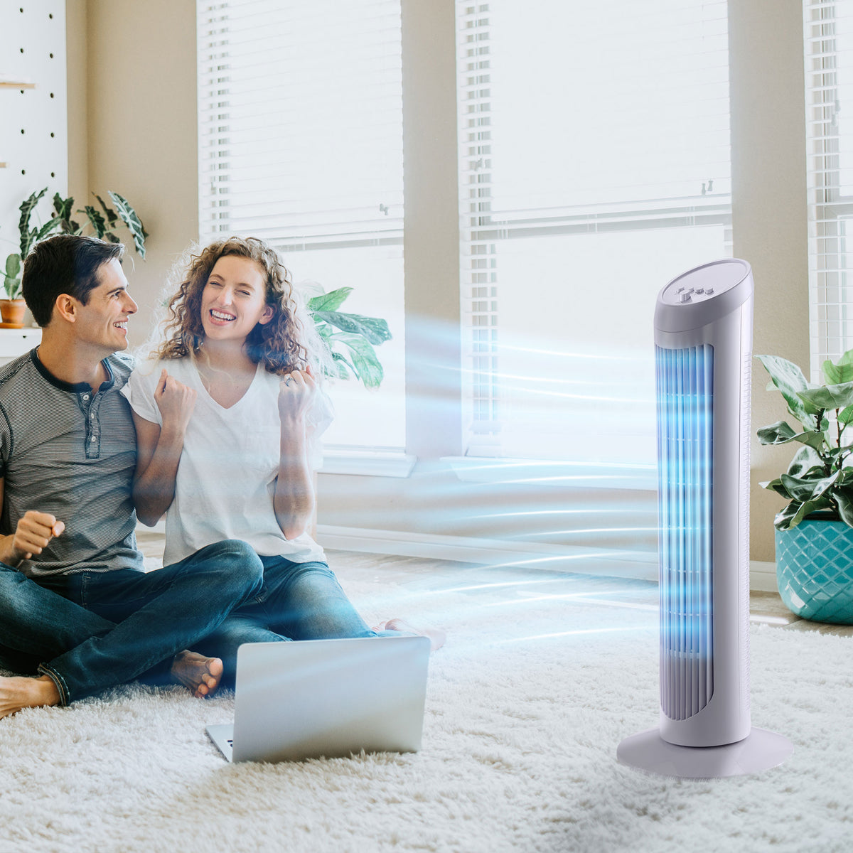 Ventilador de Torre com Movimento Oscilante 70º tipo Coluna de Pé com 3 Velocidades Potência 45W e Asa de Transporte Branco - φ27x75cm — foto 2